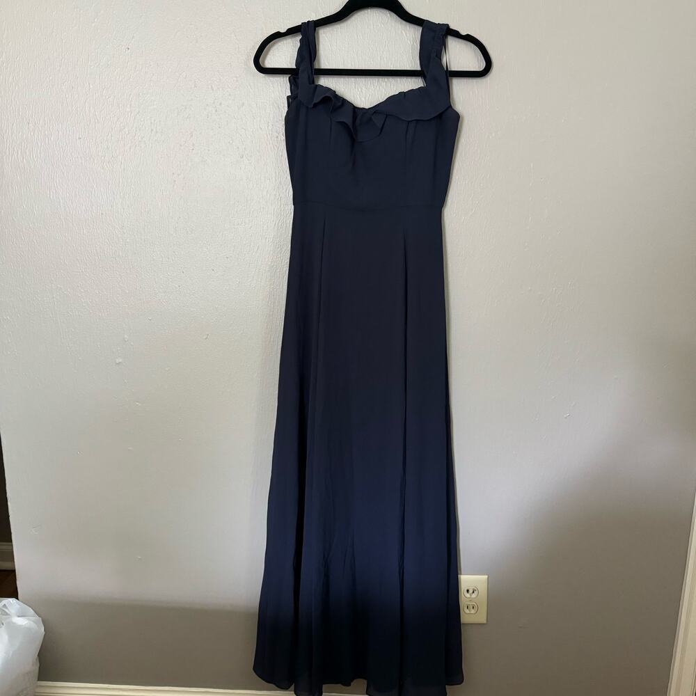 BHLDN X ANTHROPOLOGIE Navy Blue Bridesmaid Dress with Ruffle Sleeve Size US 4